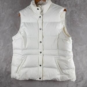 Lands End Womens Off White Quilted Puffer Vest Plus Size 1X 16W-18W Snap Front